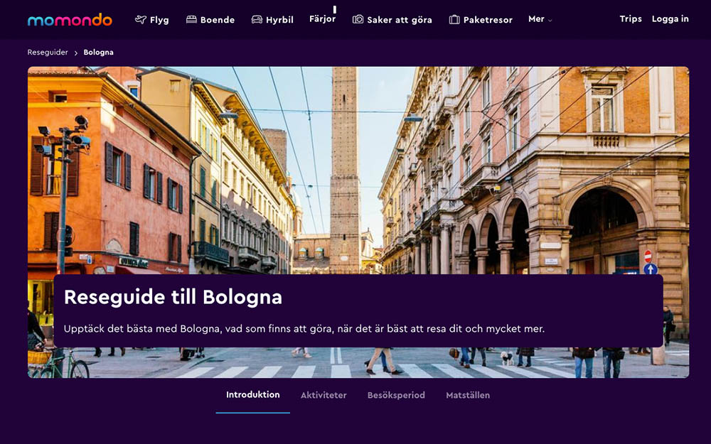 momondo Bologna Guide swedish edition website